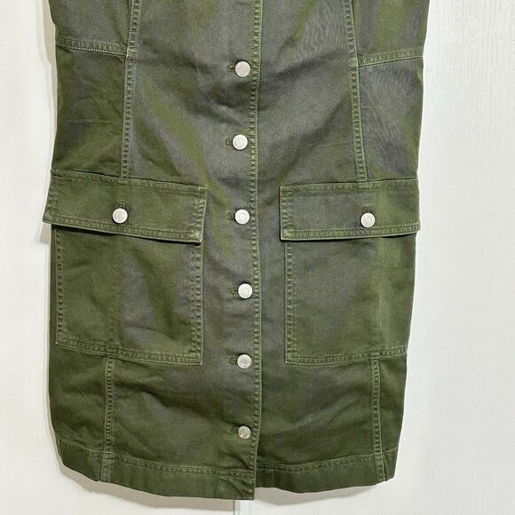 Gap Denim Cargo Dress Woman Size Medium Green Button Front Pockets Sleeveless - Picture 2 of 9